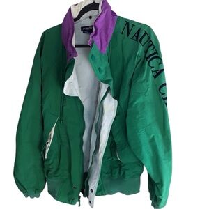 Nautica Vintage Vibrant Green Jacket with Purple Collar Y2K size XL